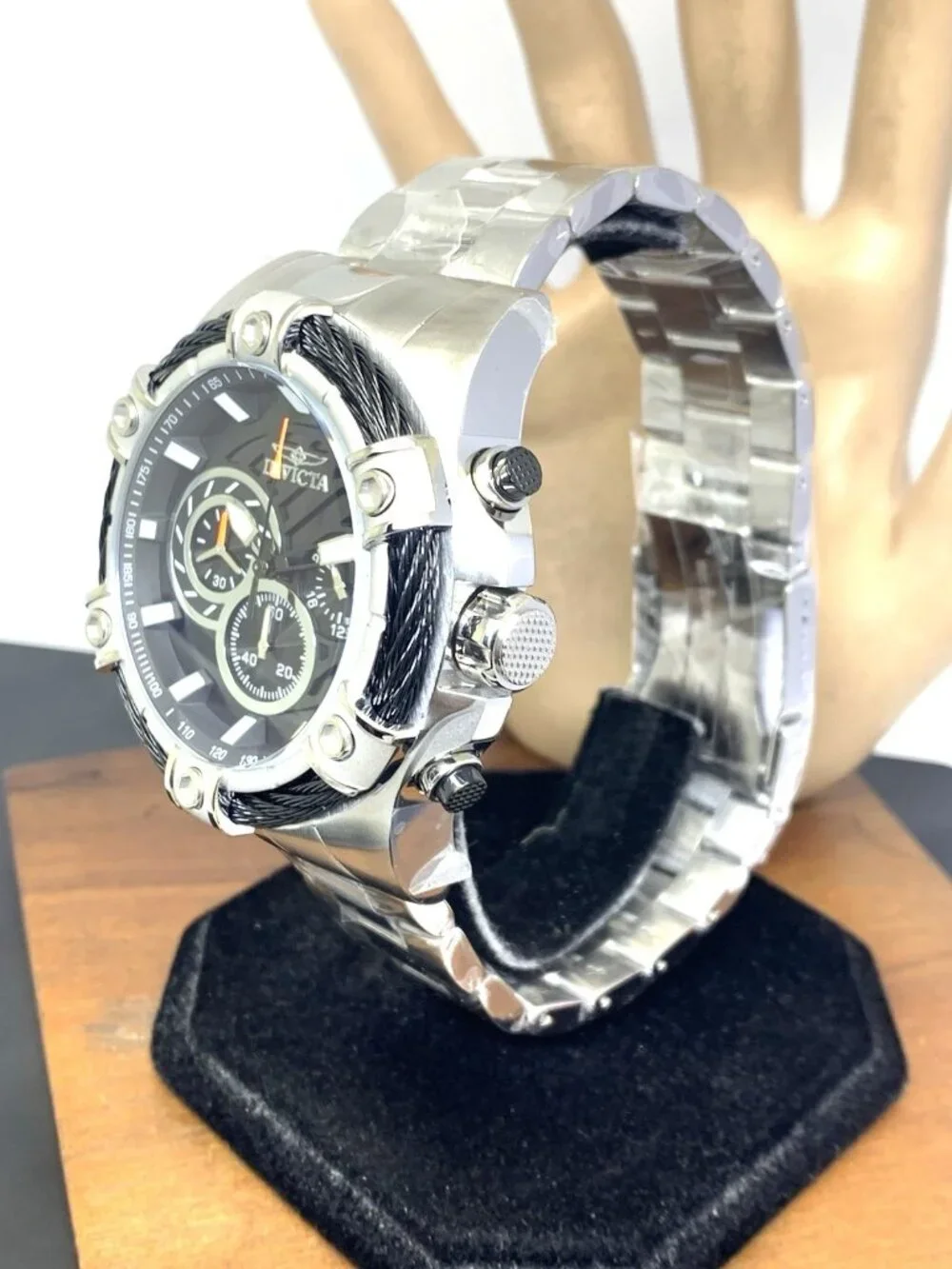 Invicta Mens Watch 25512 Bolt Quartz Chronograph Black Dial Stainless Steel 52mm